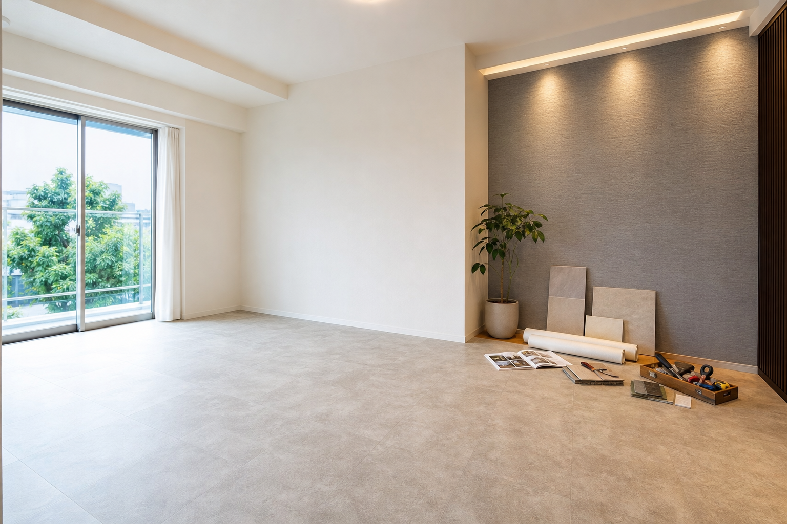 Bright, clean room after interior renovation